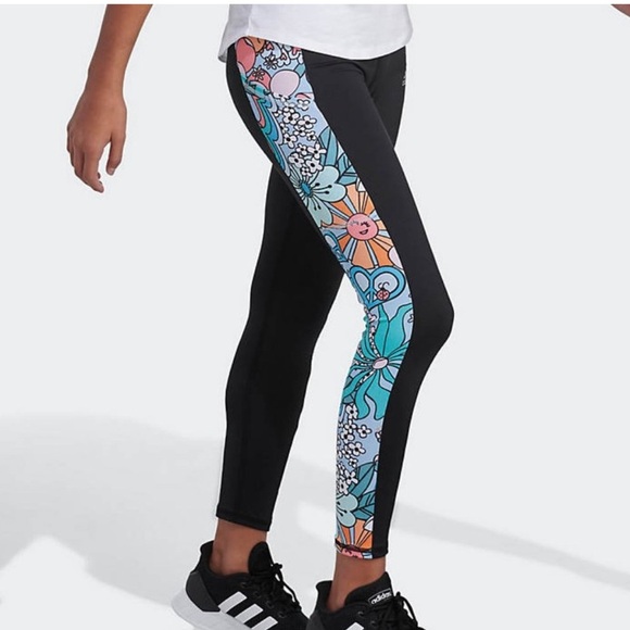 Girls Adidas Spring Flower Active Leggings, Floral, Colorful, size 14 - Picture 1 of 6